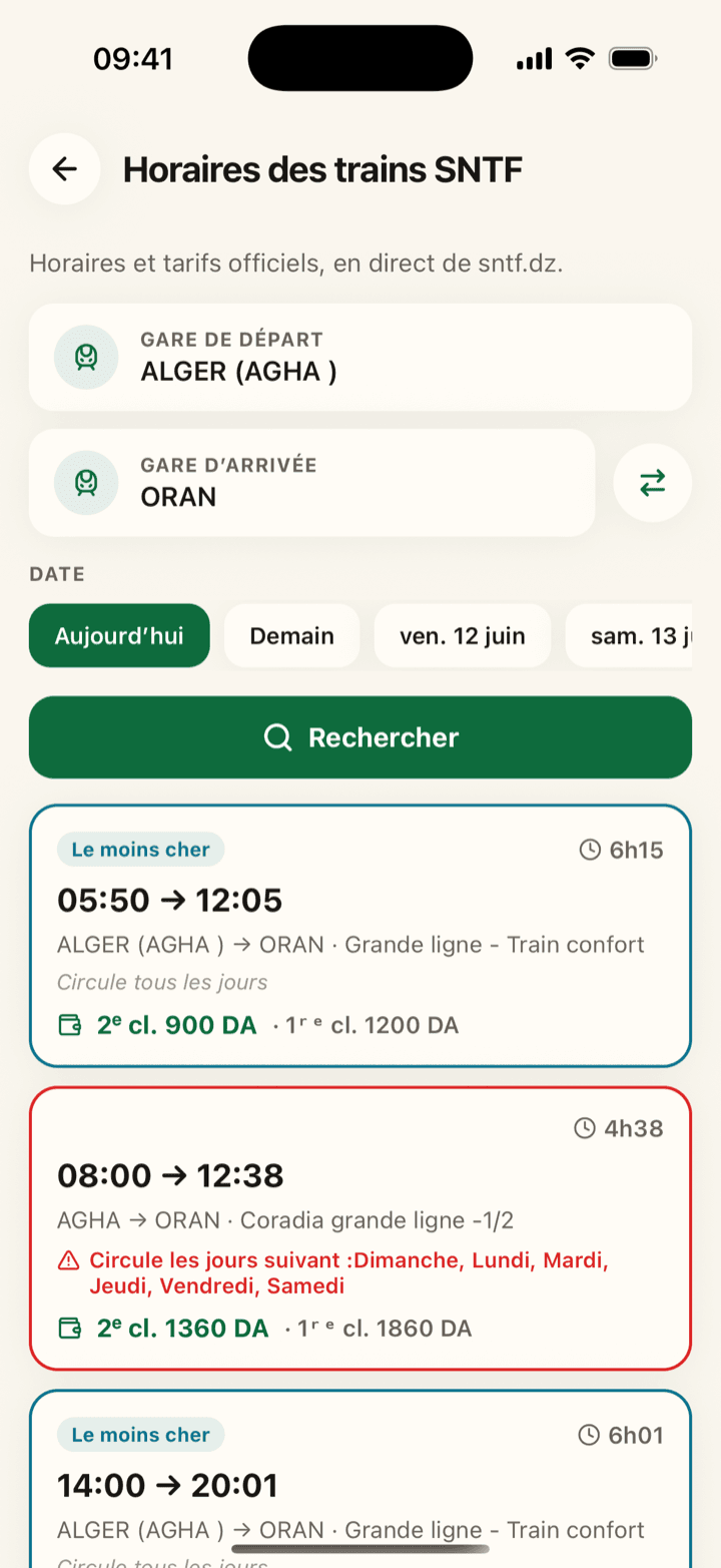 Horaires SNTF
